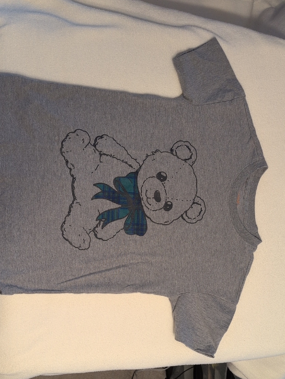 Cat & Jack Gray Tee with Blue Plaid Bow Teddy